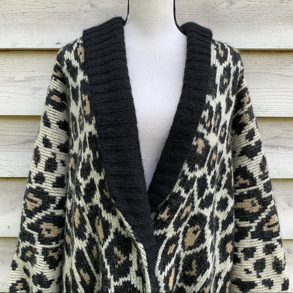 Vintage 80s Wool Mohair Blend Leopard Print Oversized Slouchy Cardigan Sweater - Picture 7 of 16